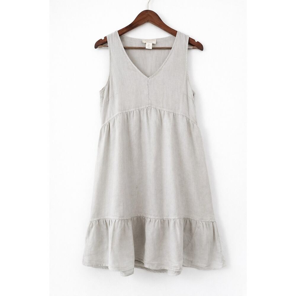 Cynthia Rowley 100% Linen Mini Dress M Sleeveless V Neck Tiered Ruffle Hem